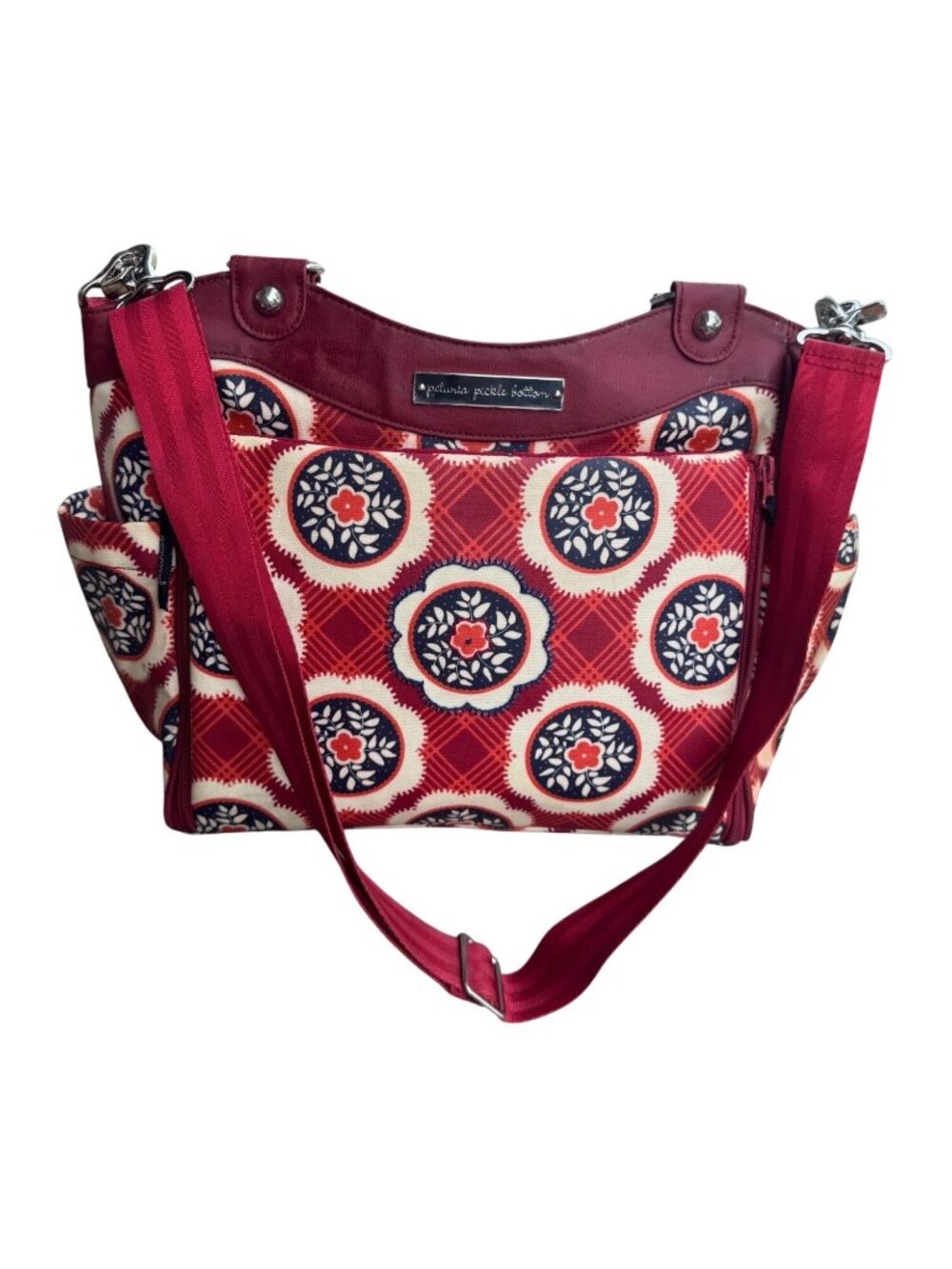 Petunia Pickle Bottom Touring Tote Diaper Bag Floral Red Cream Changing Pad